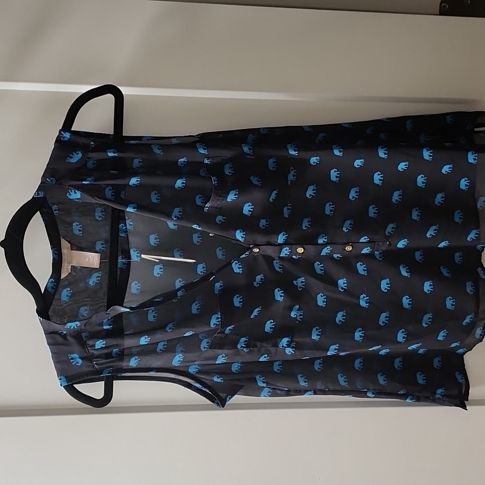 Banana Republic Sheer Elephant Print Blouse